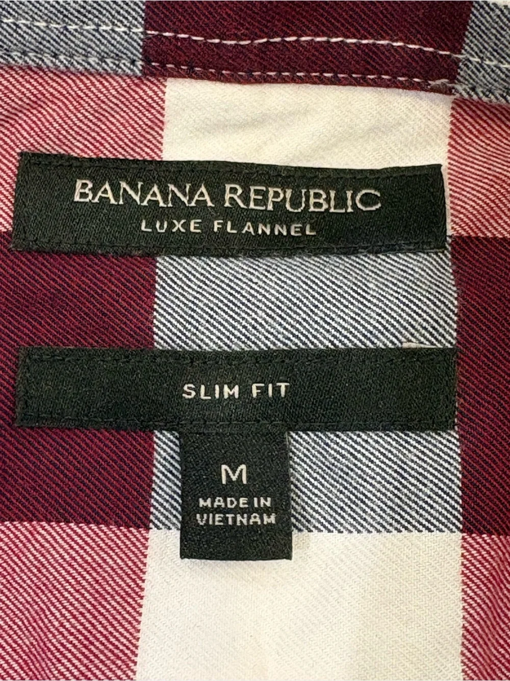 Banana Republic Mens MED SLIM FIT Burgundy& White Check Long Sleeve Button-Down
